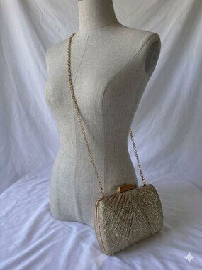 Antonio Melani Gold Sparkle Evening Clutch with Chain Strap